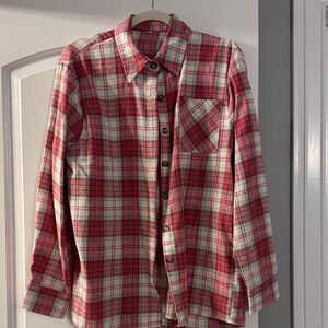 Red and White Plaid Button-Up Shirt